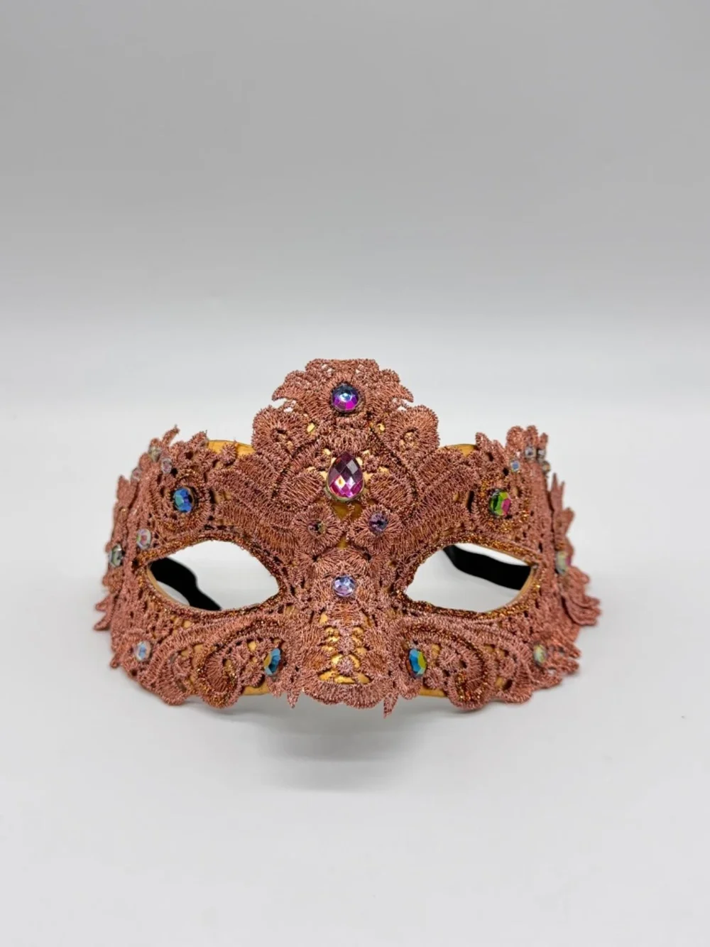 New Beyond Masquerade Rose Gold Lace Princess Venetian Mask Rhinestone Halloween